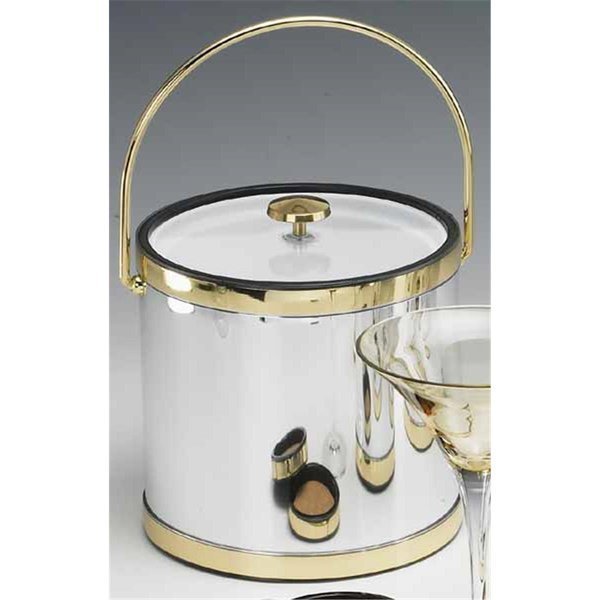 Mylar Polished Chrome and Brass 3 Quart Ice Bucket with Bale Handle Lucite Cover with Flat Knob, Sharptools, Mfr#: SH88578